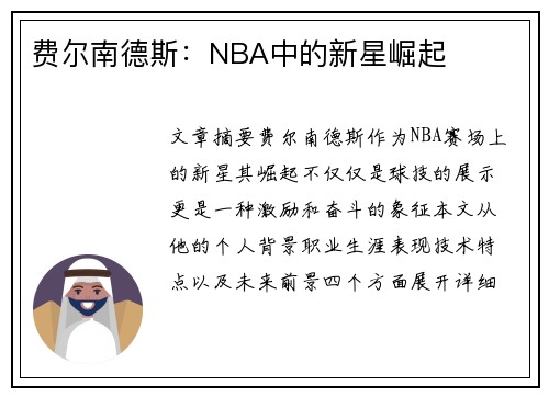 费尔南德斯：NBA中的新星崛起